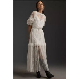 Anthropologie Boho White Tiered Ruffled Dress